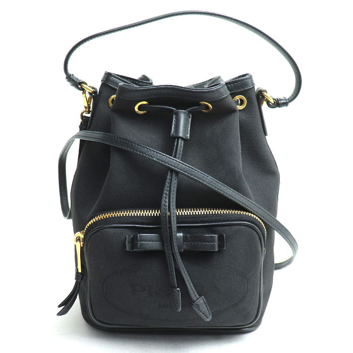Prada Jacquard 2Way Shoulder Bag Leather Canvas Logo