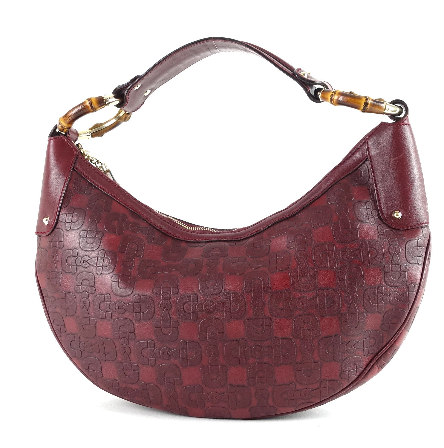 Gucci Embossed Bamboo Ring Hobo Bag Leather Jewelry