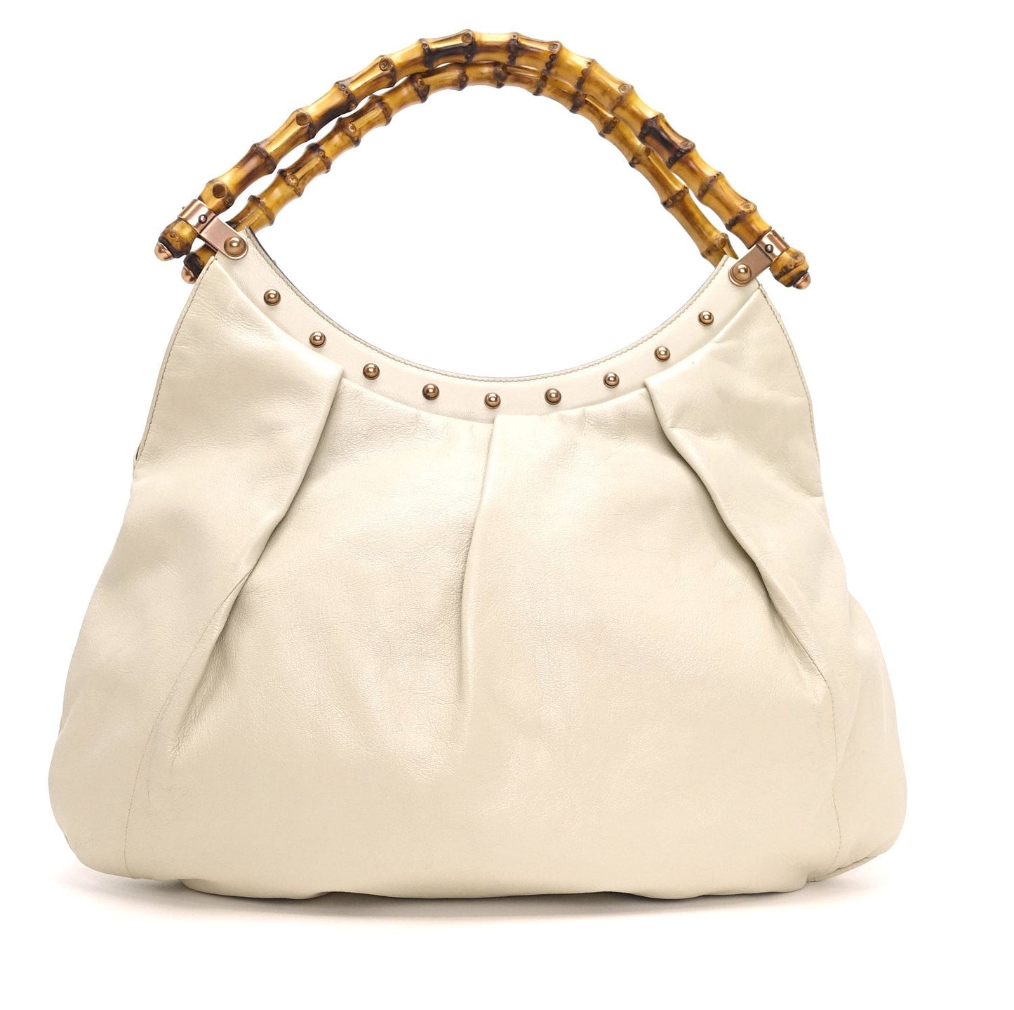 Gucci Pleated Bamboo Handles Hobo Bag Leather Travel Bag
