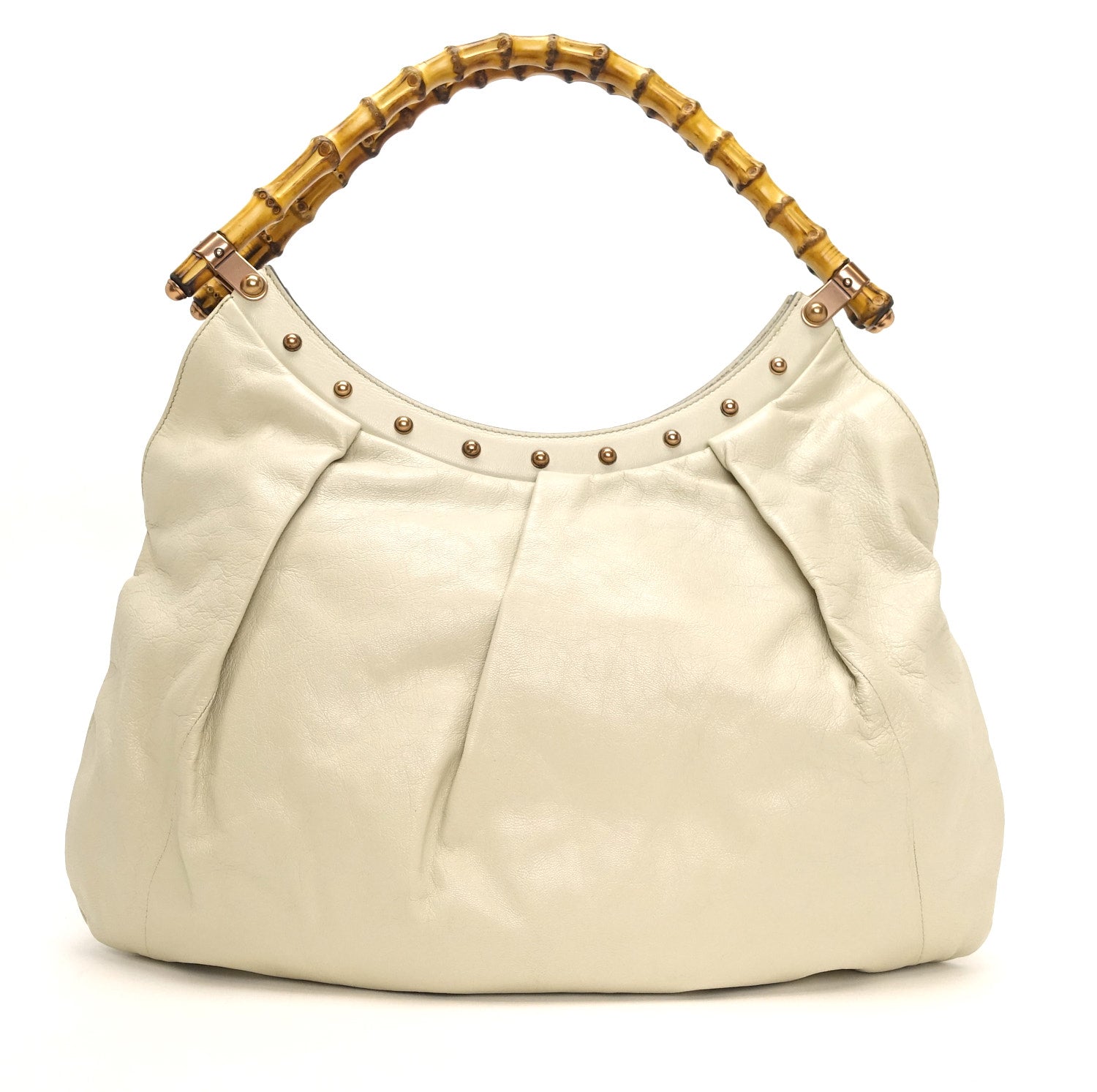 Gucci Pleated Bamboo Handles Hobo Bag Leather Travel Bag