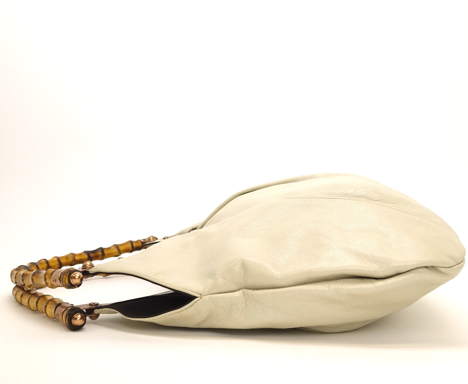 Gucci Pleated Bamboo Handles Hobo Bag Leather Travel Bag