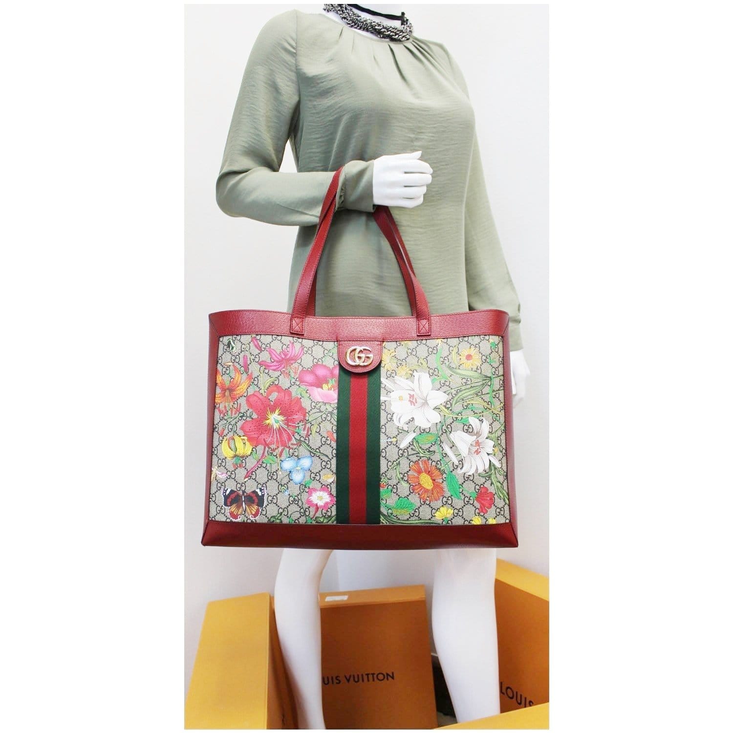 Gucci Ophidia Flora Tote Bag Red Medium Red 547950