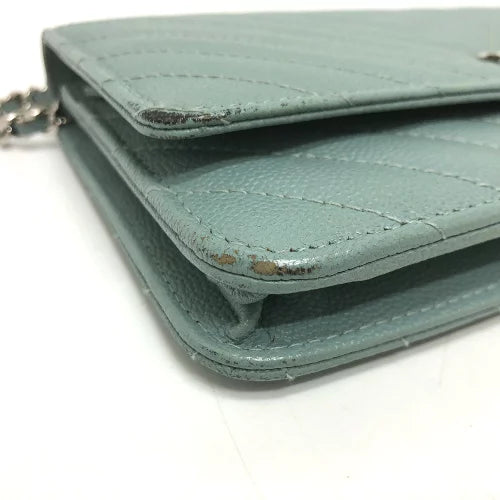 Chanel Caviar skin Long Purse Vstitch COCO Blue Wallet Case