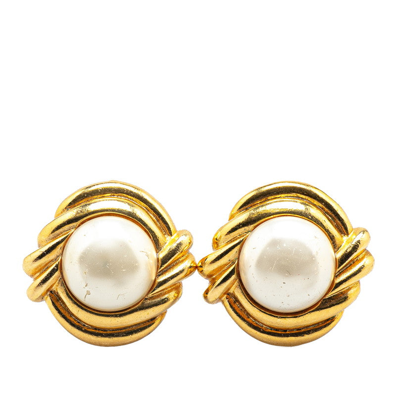 Chanel Gold Plated Faux Pearl Earrings Bag