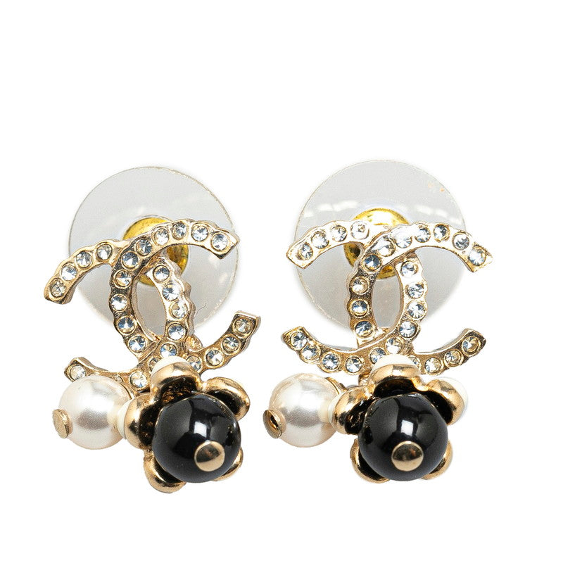 Chanel Gold Plated Coco Mark Rhinestone Flower Motif Earrings A21C Bag