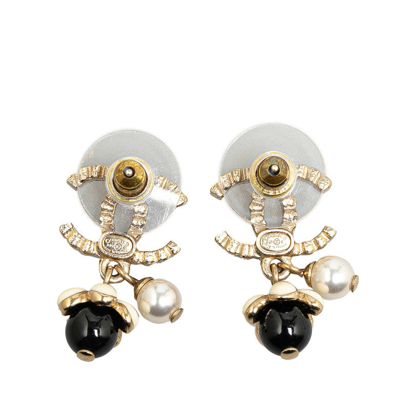 Chanel Gold Plated Coco Mark Rhinestone Flower Motif Earrings A21C Bag