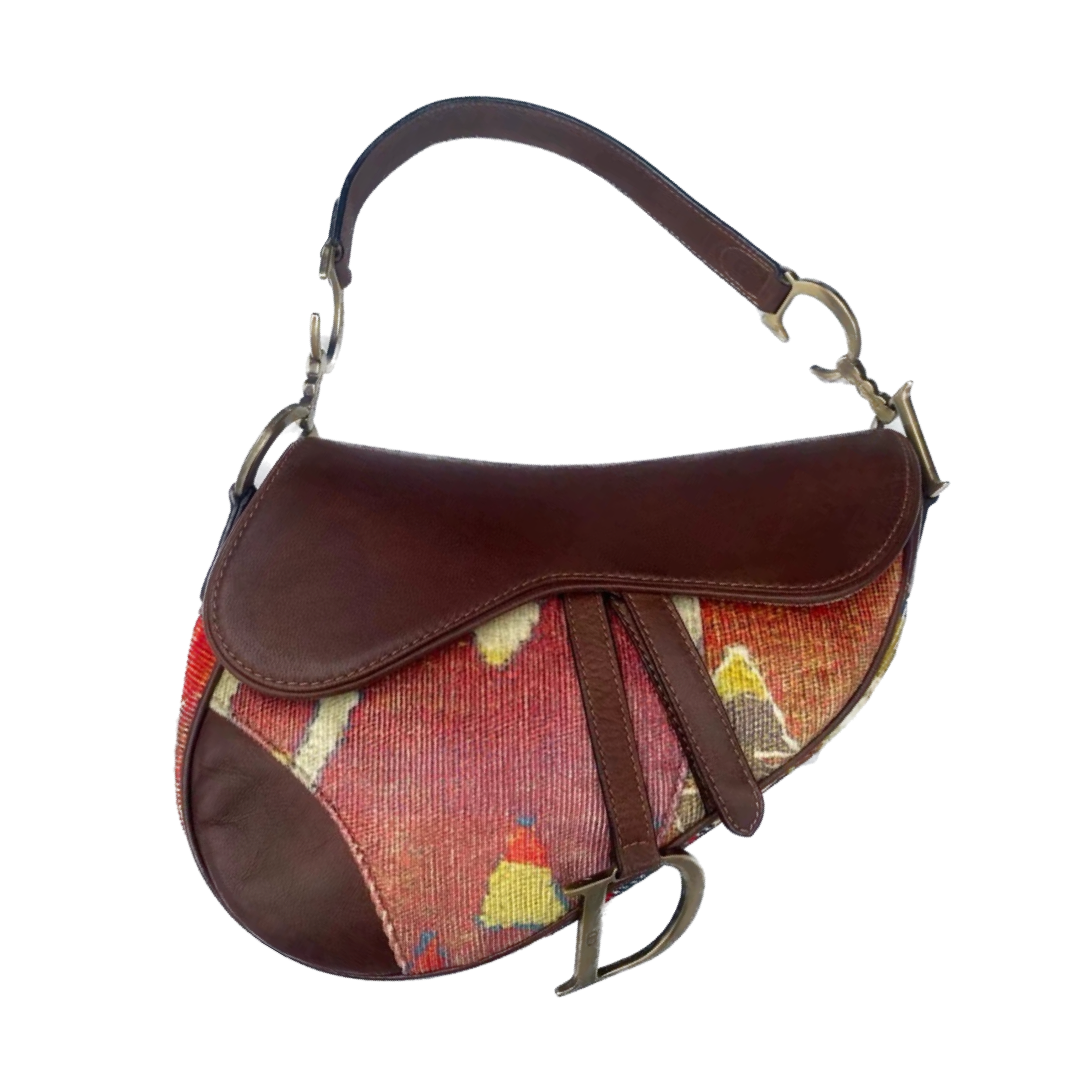 Dior Saddle Bag And Printed Velvet Rare Leather Brown Travel Bag