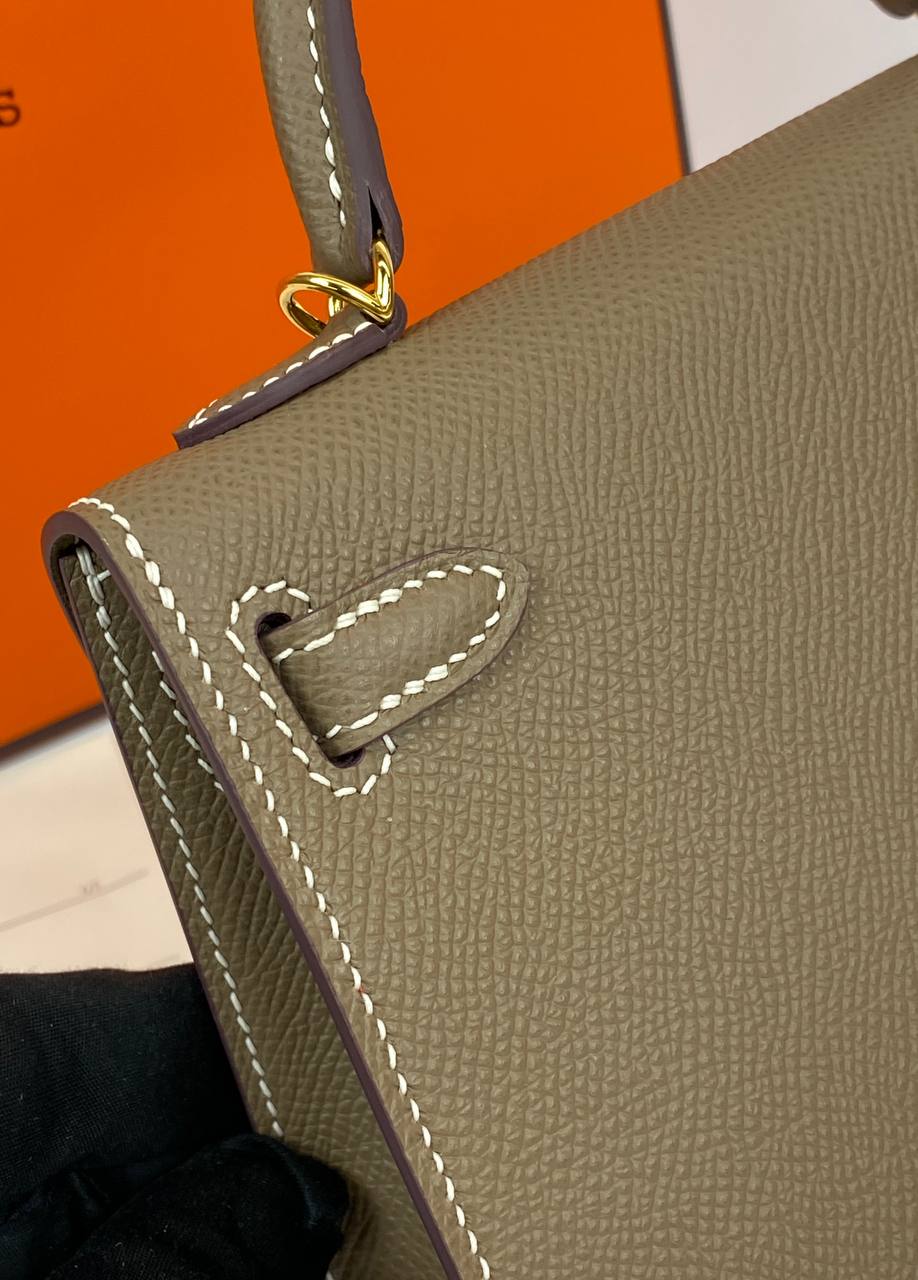 Hermes Luxury Kelly Sellier Bag Gray Epsom Hardware Gold Mini Travel Bag