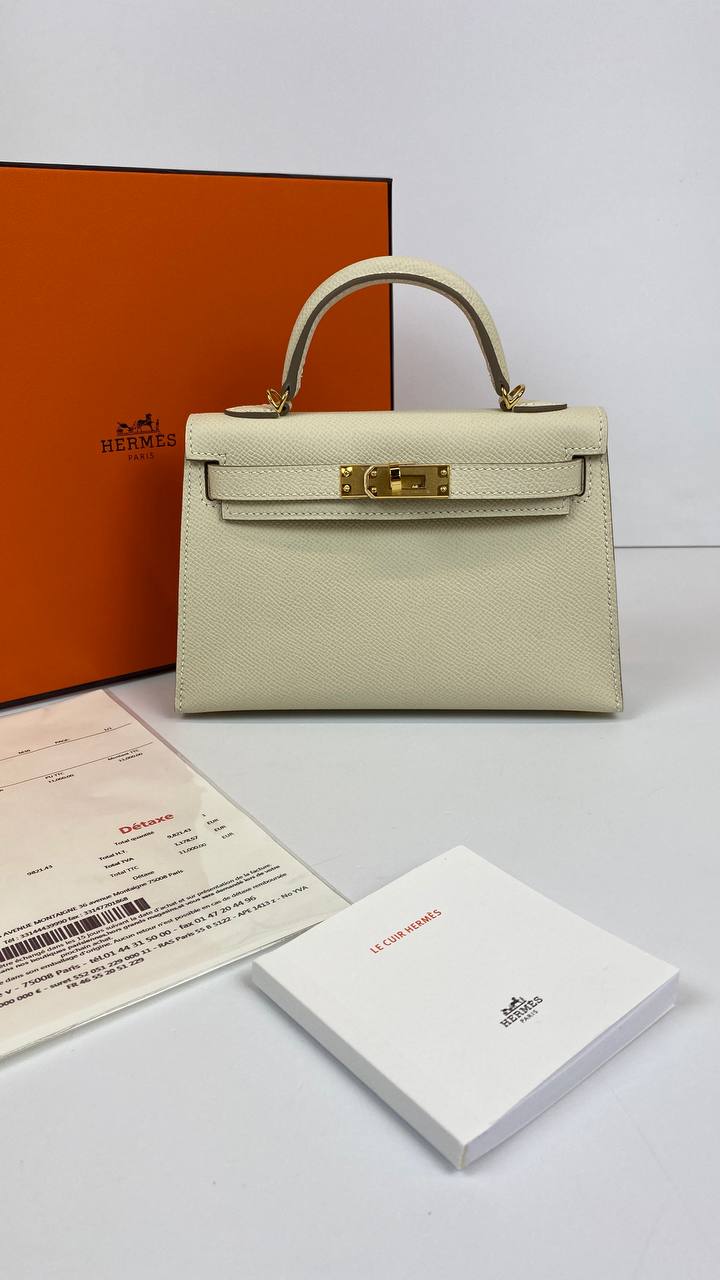 Hermes Luxury Kelly Sellier Bag Epsom Hardware Beige Gold Travel Bag