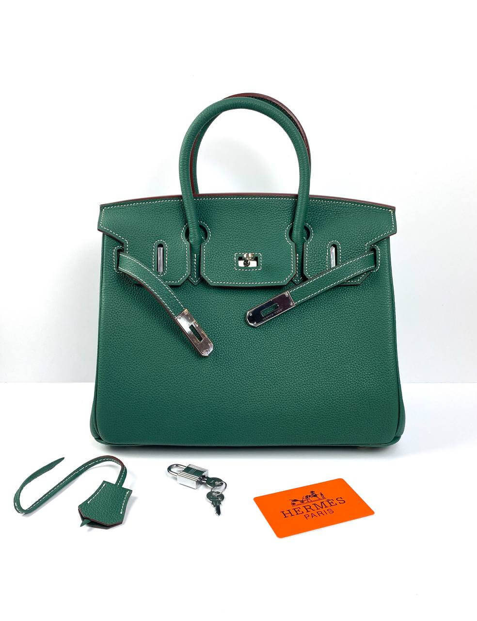 Hermes Luxury Birkin Biscuit Togo Palladium Hardware Handbag Leather Green Travel Bag