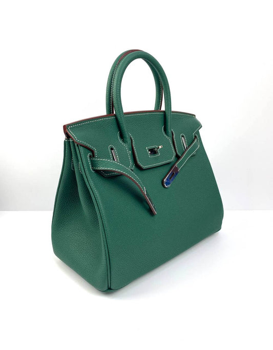 Hermes Luxury Birkin Biscuit Togo Palladium Hardware Handbag Leather Green Travel Bag