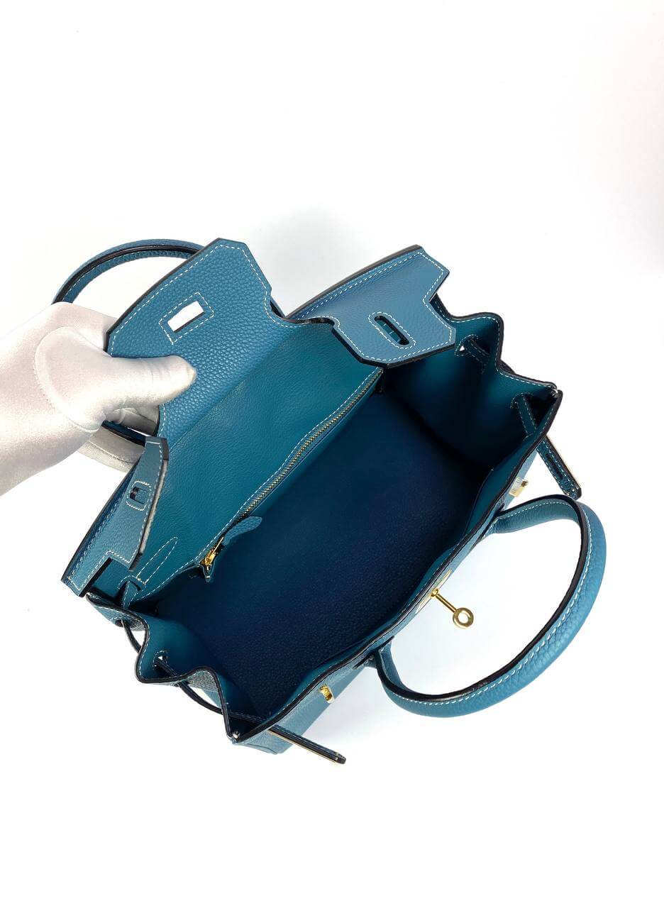 Hermes Luxury Birkin Biscuit Togo Hardware Handbag Leather Blue Travel Bag