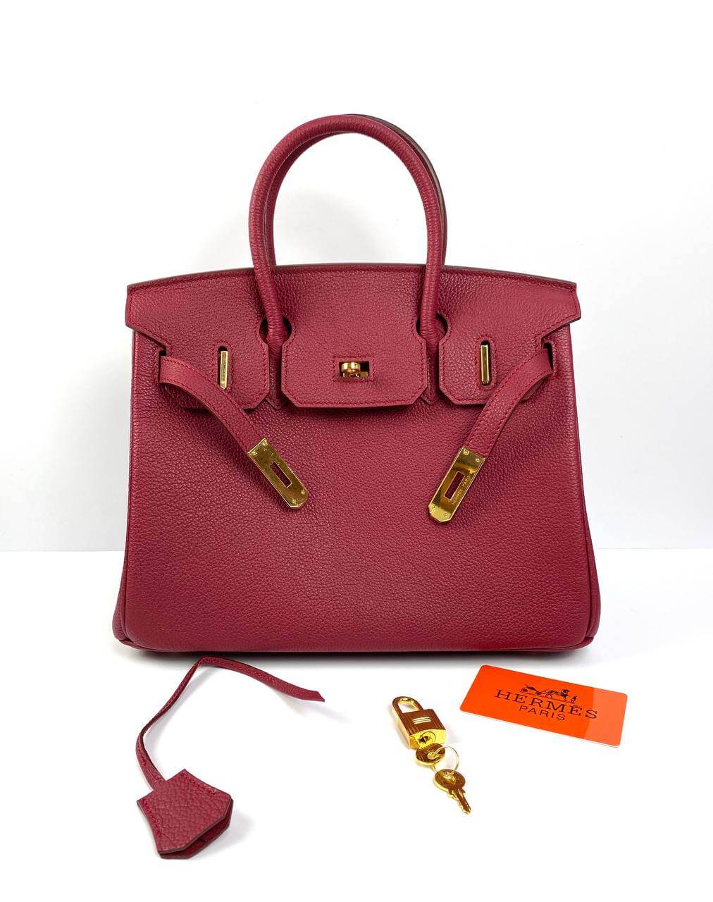 Hermes Luxury Birkin Biscuit Togo Hardware Handbag Leather Red Travel Bag