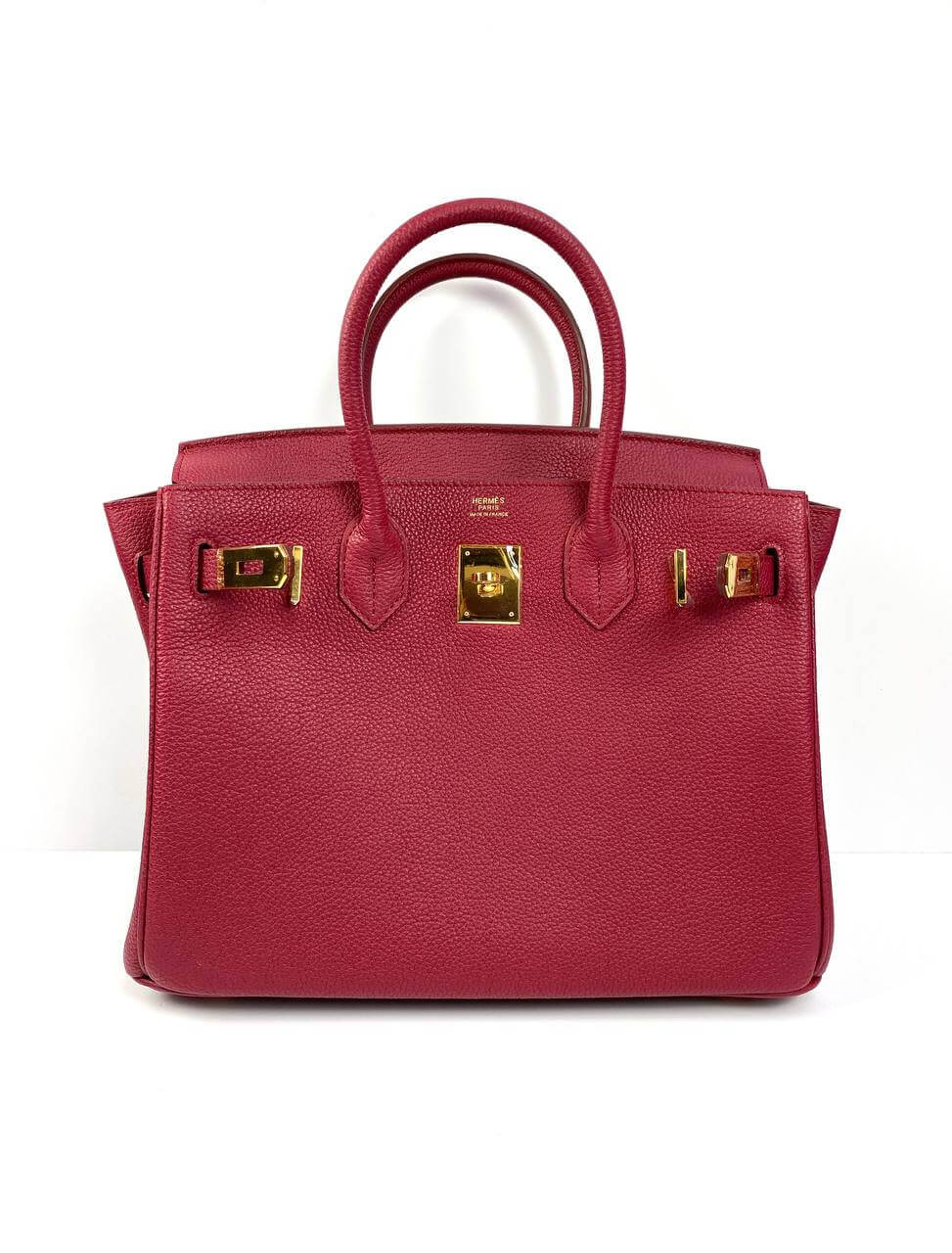 Hermes Luxury Birkin Biscuit Togo Hardware Handbag Leather Red Travel Bag