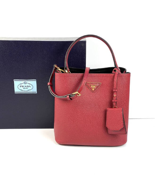 Prada Panier Bag In Leather Saffiano Red Travel Bag