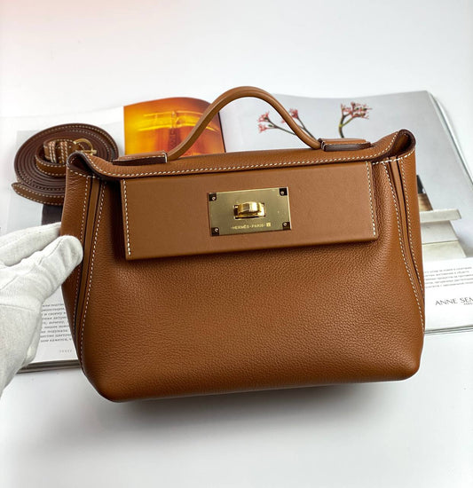 Hermes Luxury Bag Evercolor With Swift Hardware Brown Gold Travel Bag