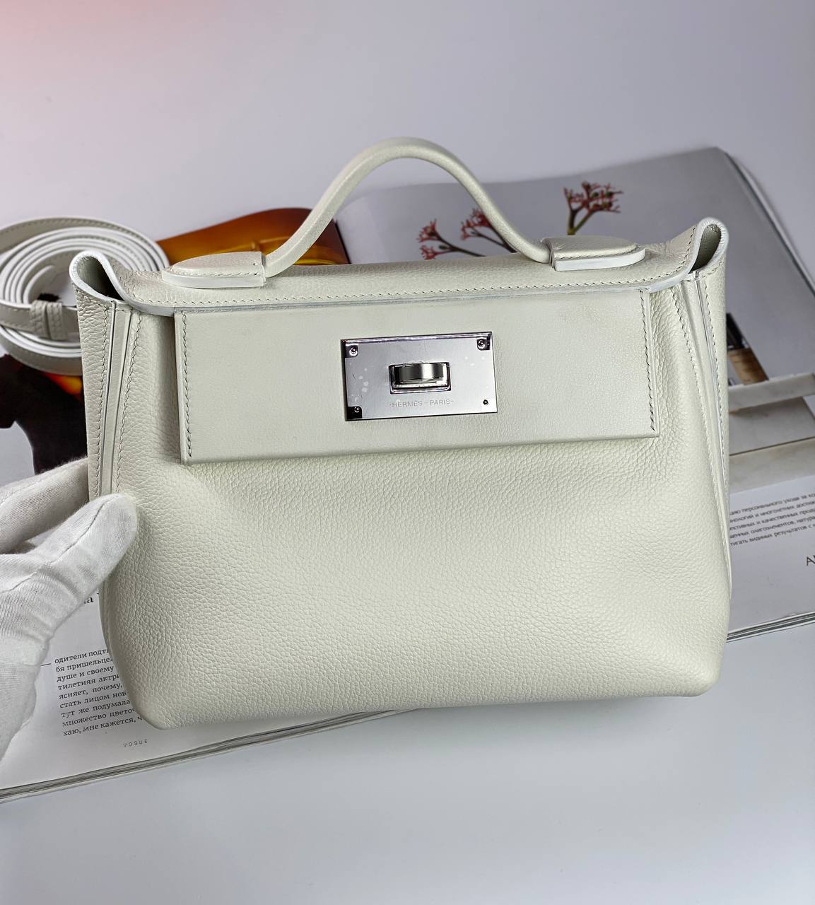 Hermes Luxury Bag Evercolor With Swift Palladium Platedhardware White Travel Bag