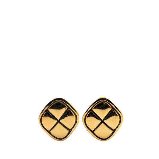 Chanel Gold Plated Matelassé Rhombus Earrings Bag