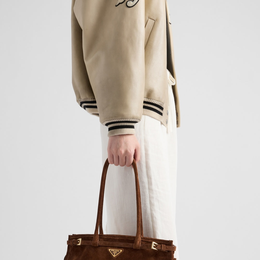 Prada Bonnie Handbag Suede Medium Travel Bag
