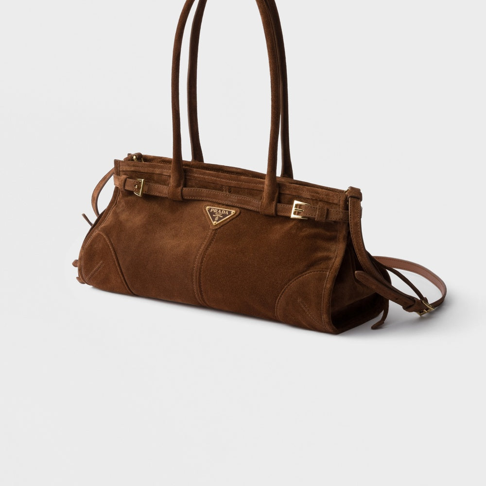 Prada Bonnie Handbag Suede Medium Travel Bag