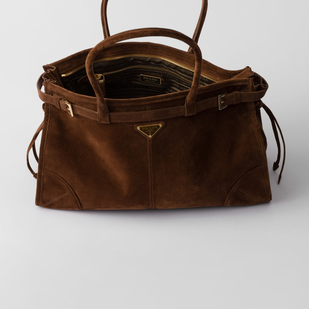 Prada Bonnie Handbag Suede Large Travel Bag