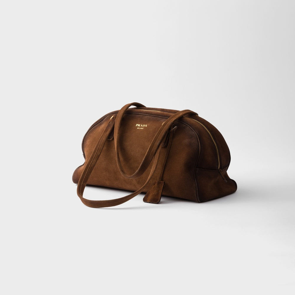 Prada Bowling Bag Suede Medium Travel Bag