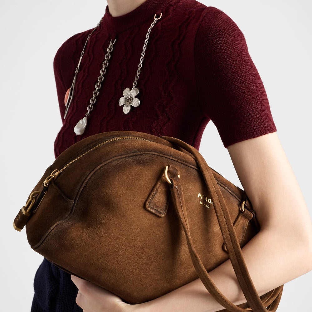 Prada Bowling Bag Suede Medium Travel Bag