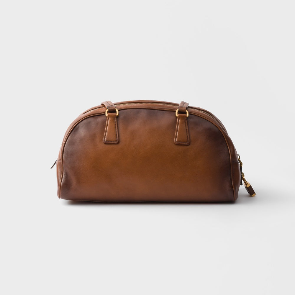 Prada Bowling Bag Leather Medium Top Handle Travel Bag