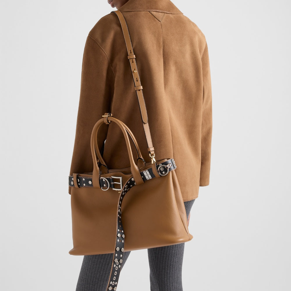 Prada Buckle Bag With Studded Belt Leather Large