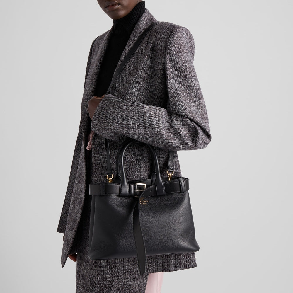 Prada Buckle Handbag With Belt Leather Small