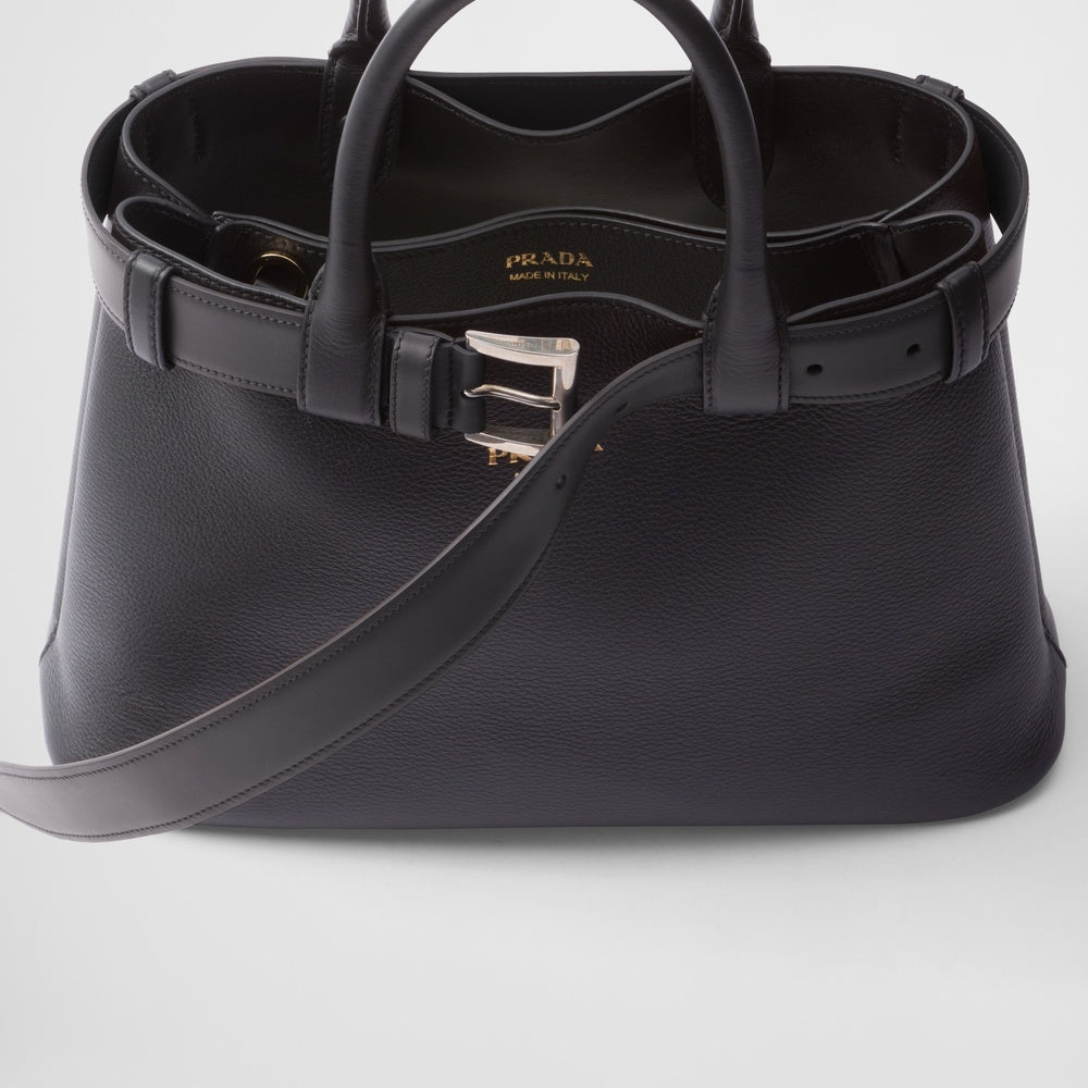 Prada Buckle Handbag With Belt Leather Small