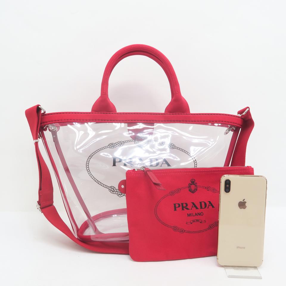 Prada Tote Pvc Shoulder Bag Red Logo
