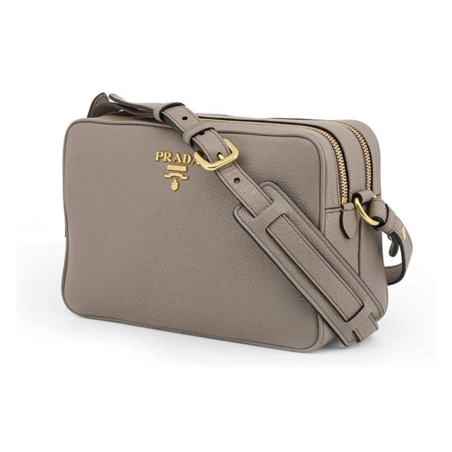 Prada Argilla Grey Phenix Double Cross Body Bag Leather Vitello Gray Crossbody Bag