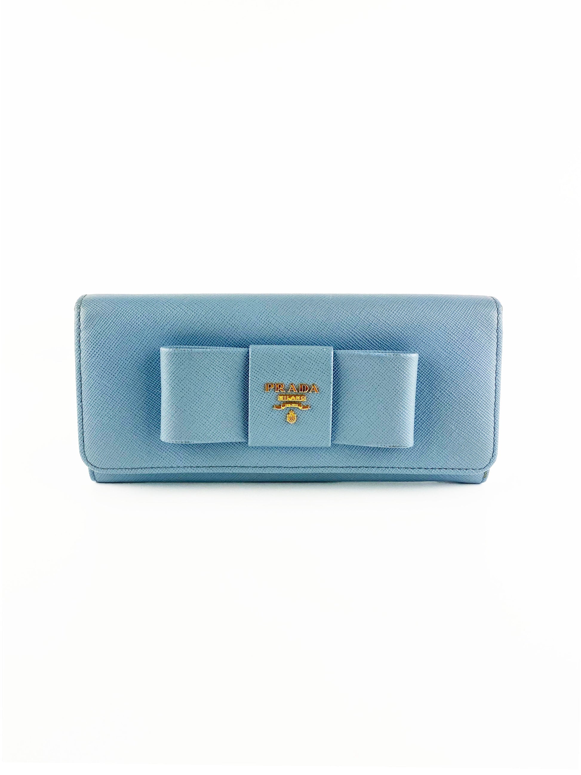 Prada Handbag Light Bow Wallet Saffiano Blue