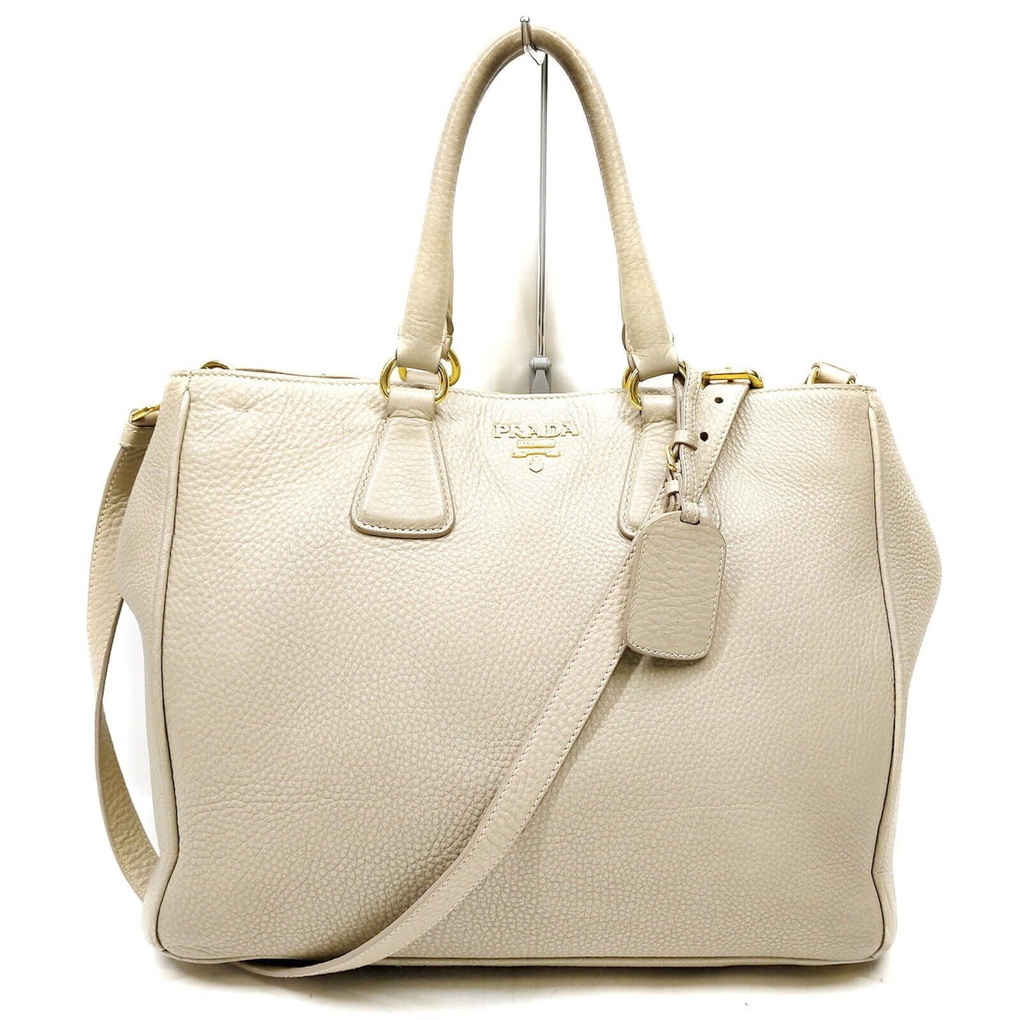 Prada Hand Bag Leather Beige Travel Bag