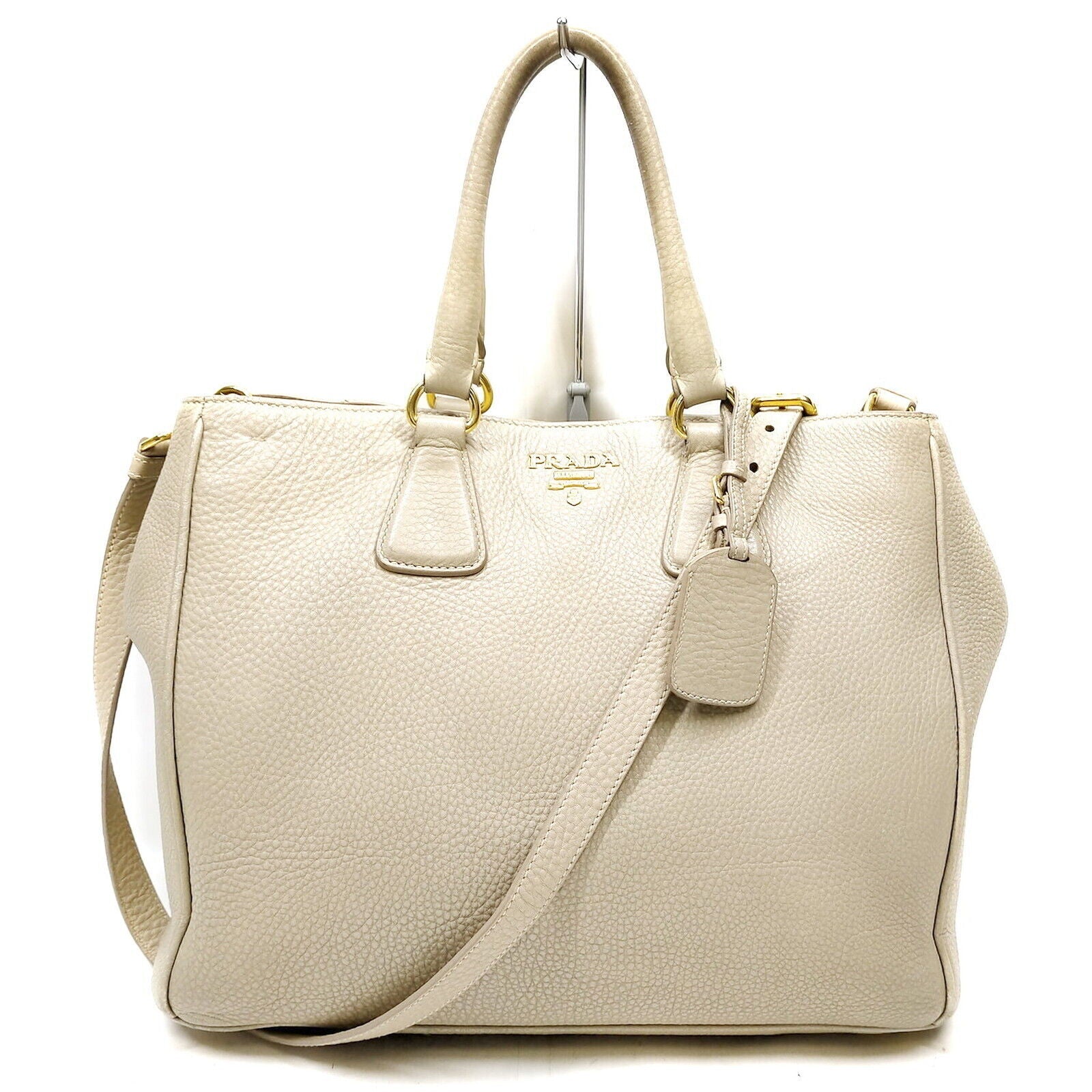 Prada Hand Bag Leather Beige Travel Bag