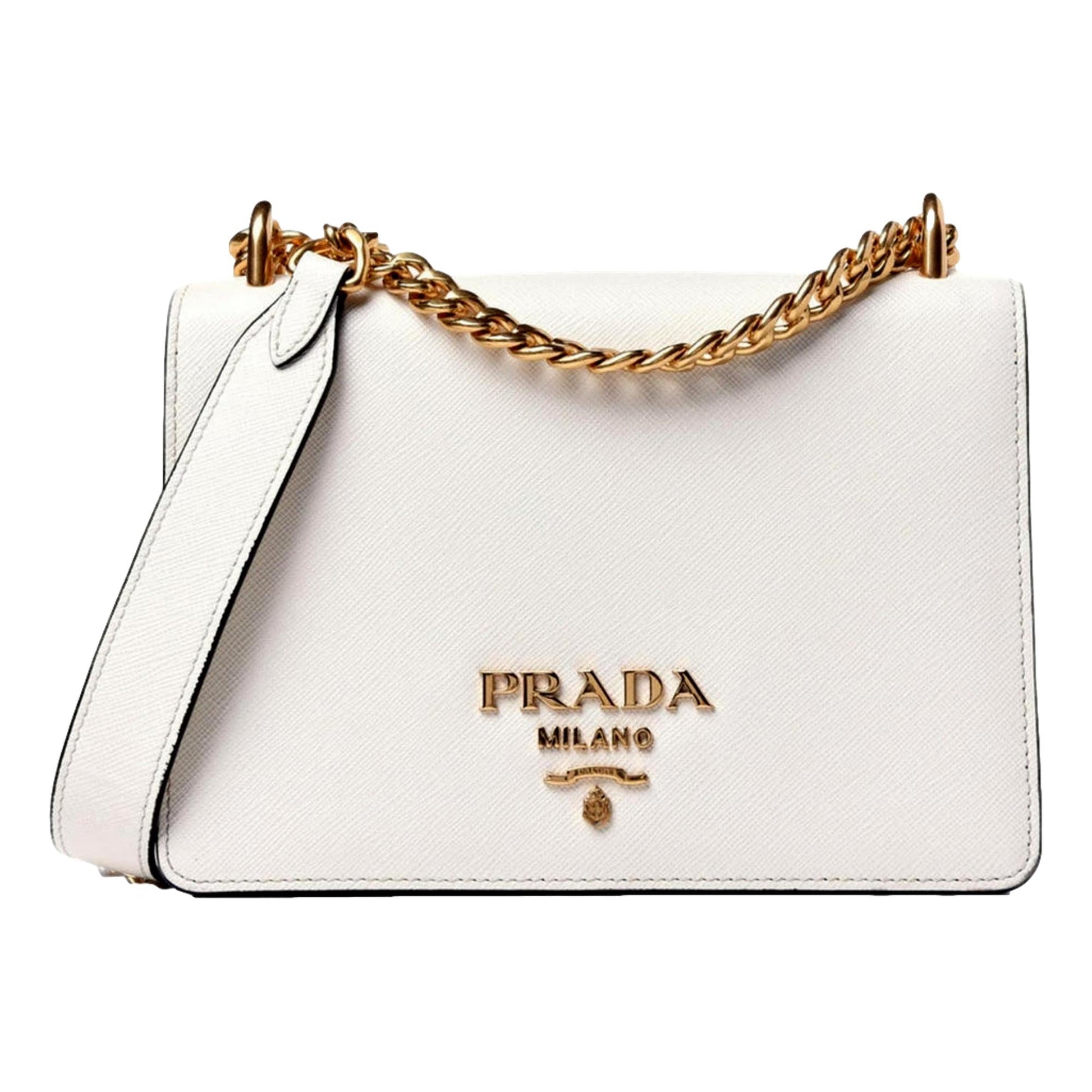 Prada Bianco Crossbody Bag Leather Saffiano Black