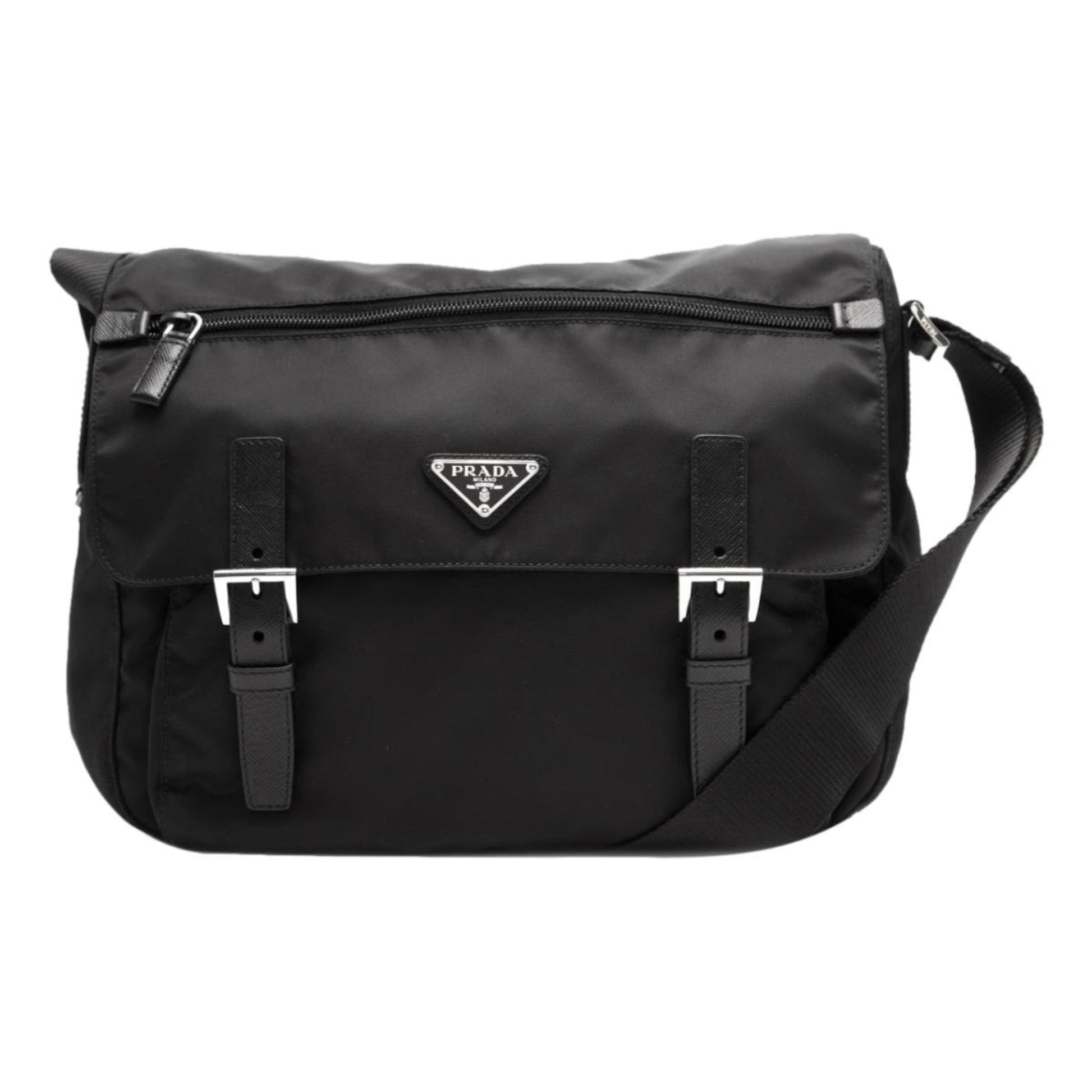 Prada Triangle Messenger Bag Nylon Black Logo Crossbody Bag