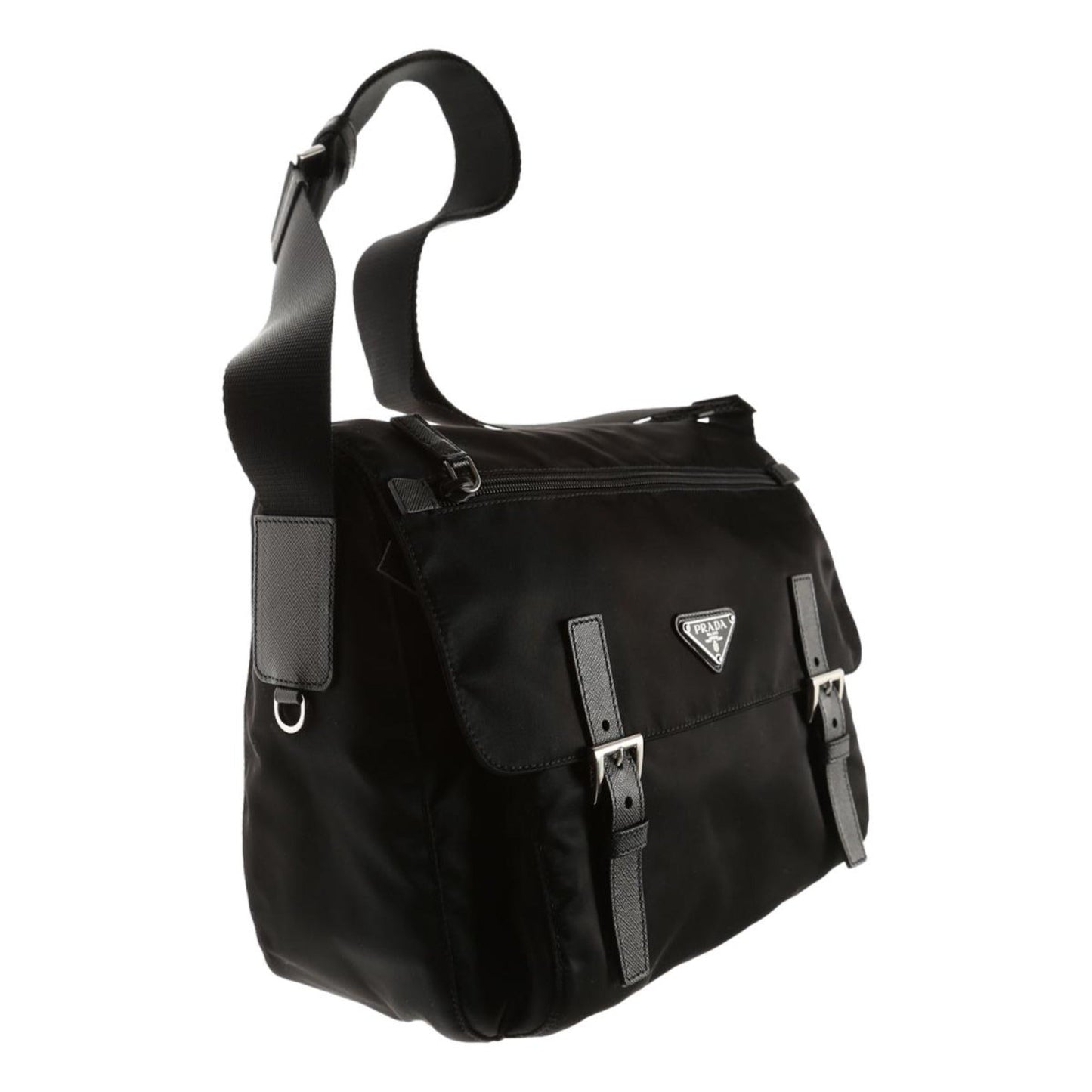 Prada Triangle Messenger Bag Nylon Black Logo Crossbody Bag
