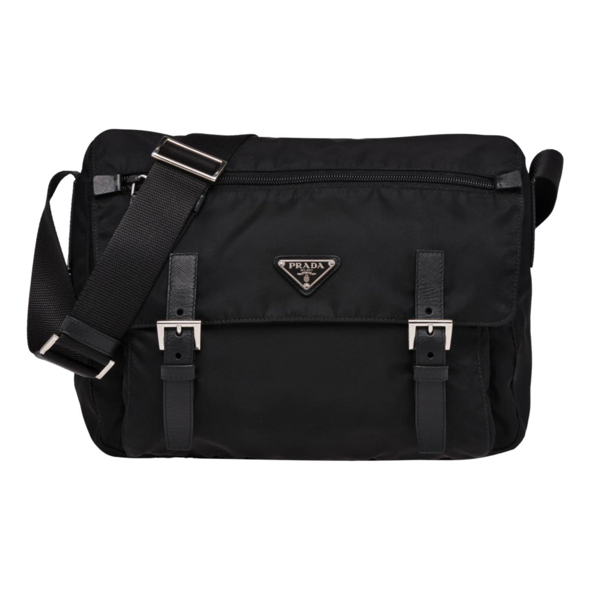 Prada Triangle Messenger Bag Nylon Black Logo Crossbody Bag