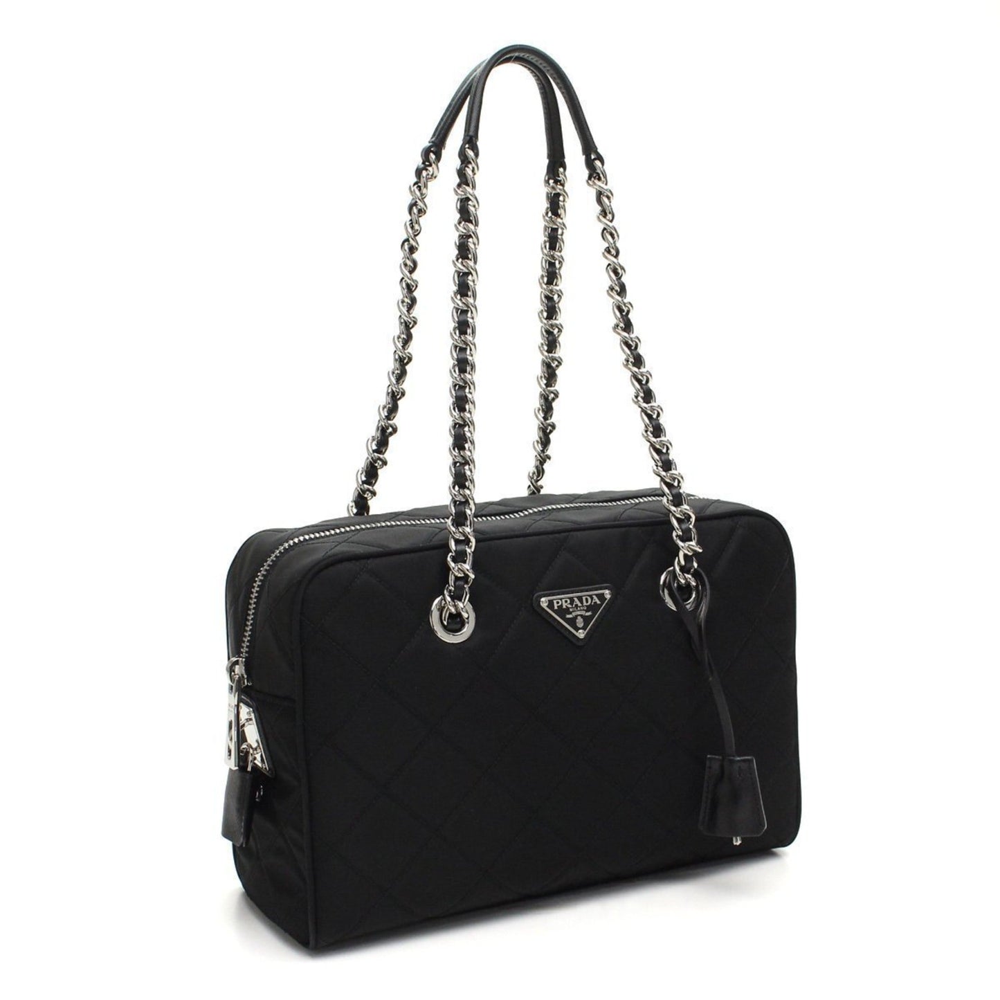 Prada Tessuto Shoulder Handbag Nylon Quilted Black Shoulder Bag