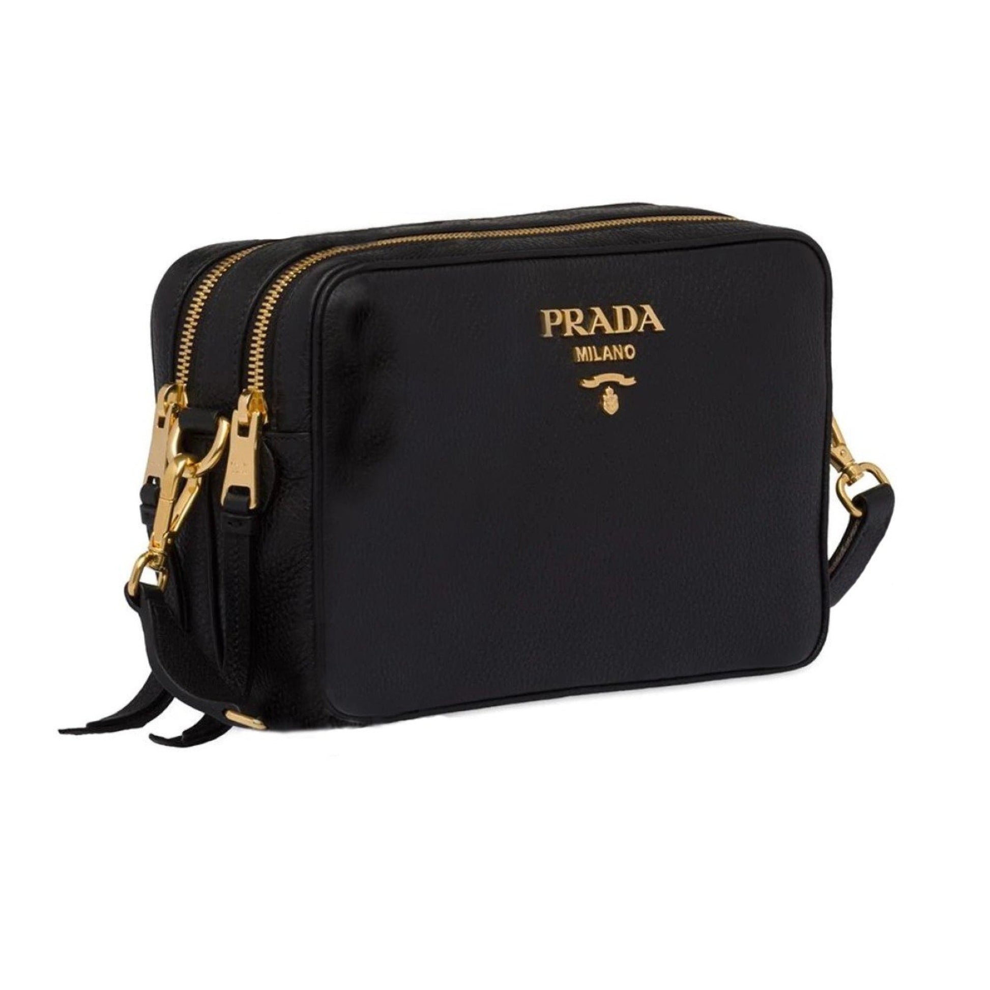 Prada Phenix Double Cross Body Bag Leather Vitello Black Crossbody Bag