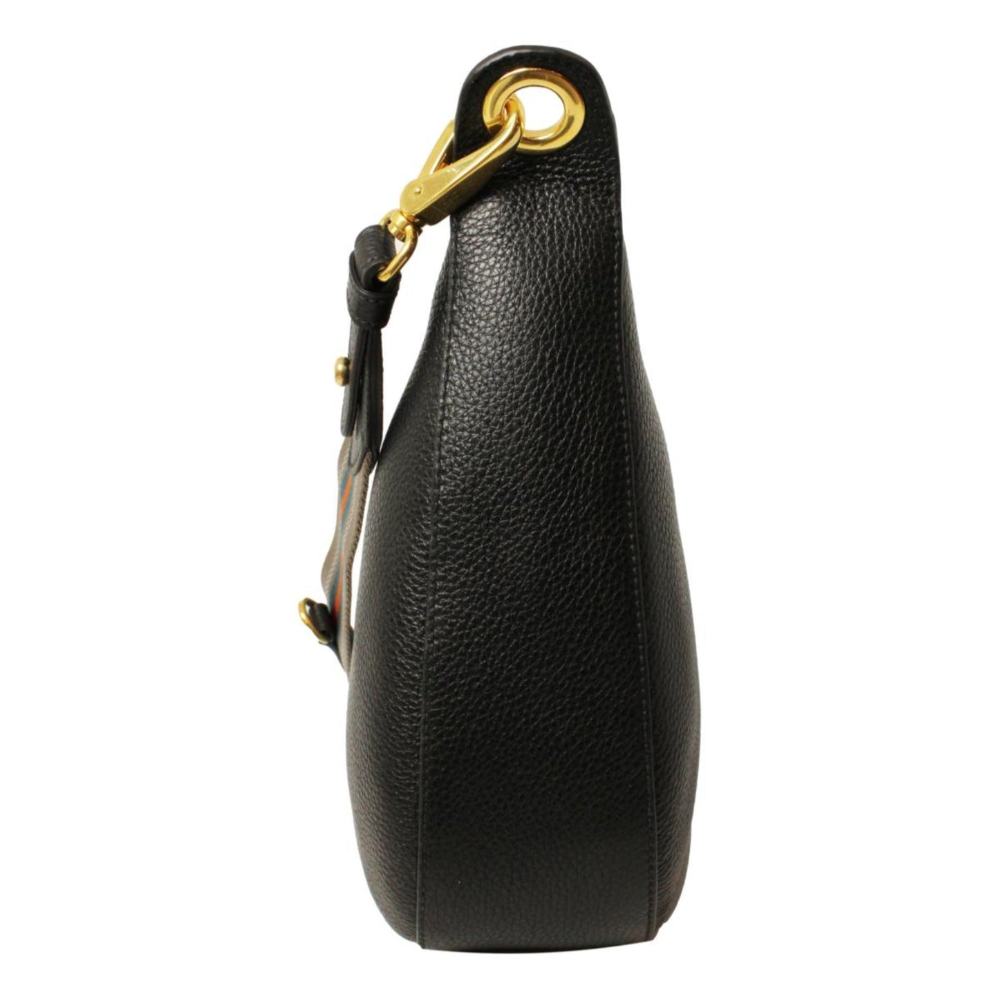 Prada Phenix Web Stripe Strap Crossbody Leather Vitello Black Crossbody Bag
