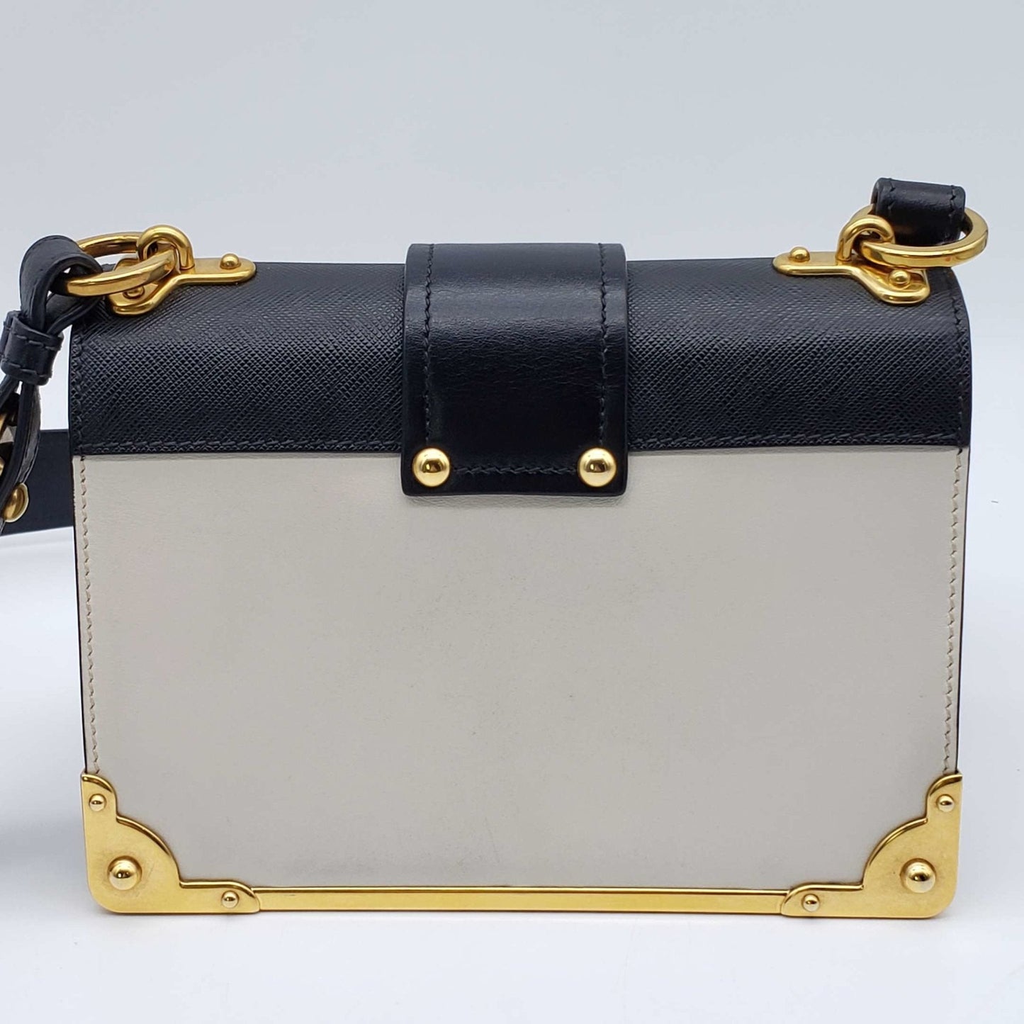Prada Cahier Shoulder Bag Leather Black White