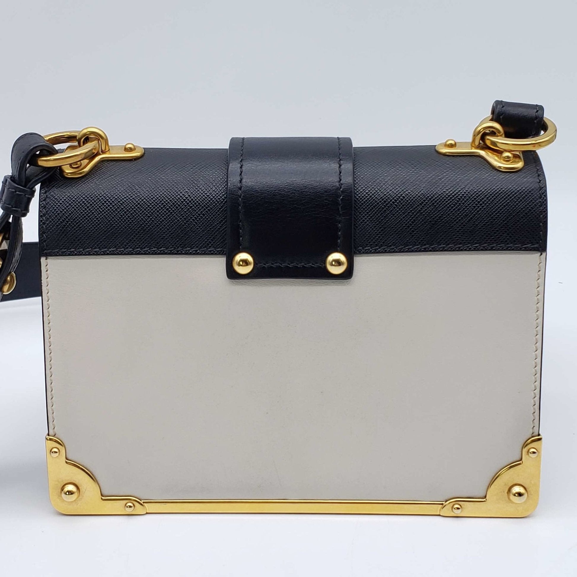 Prada Cahier Shoulder Bag Leather Black White