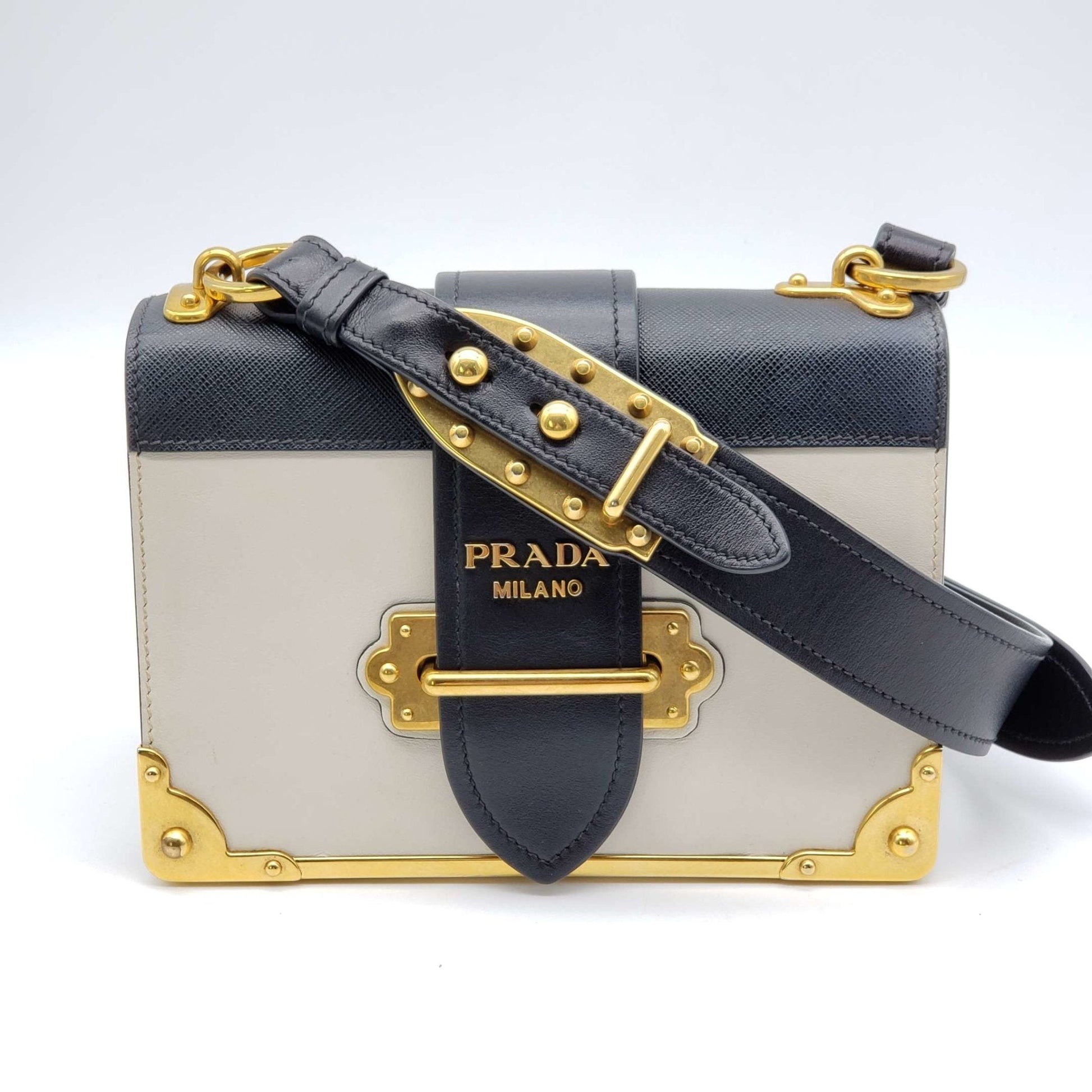 Prada Cahier Shoulder Bag Leather Black White
