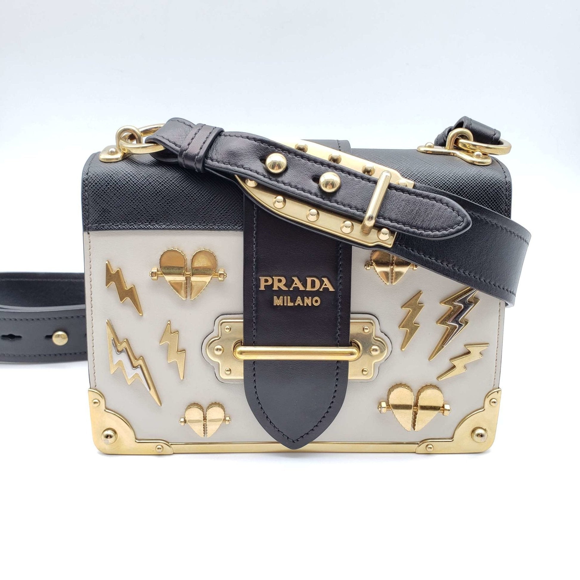 Prada Cahier And Shoulder Bag Leather Black White