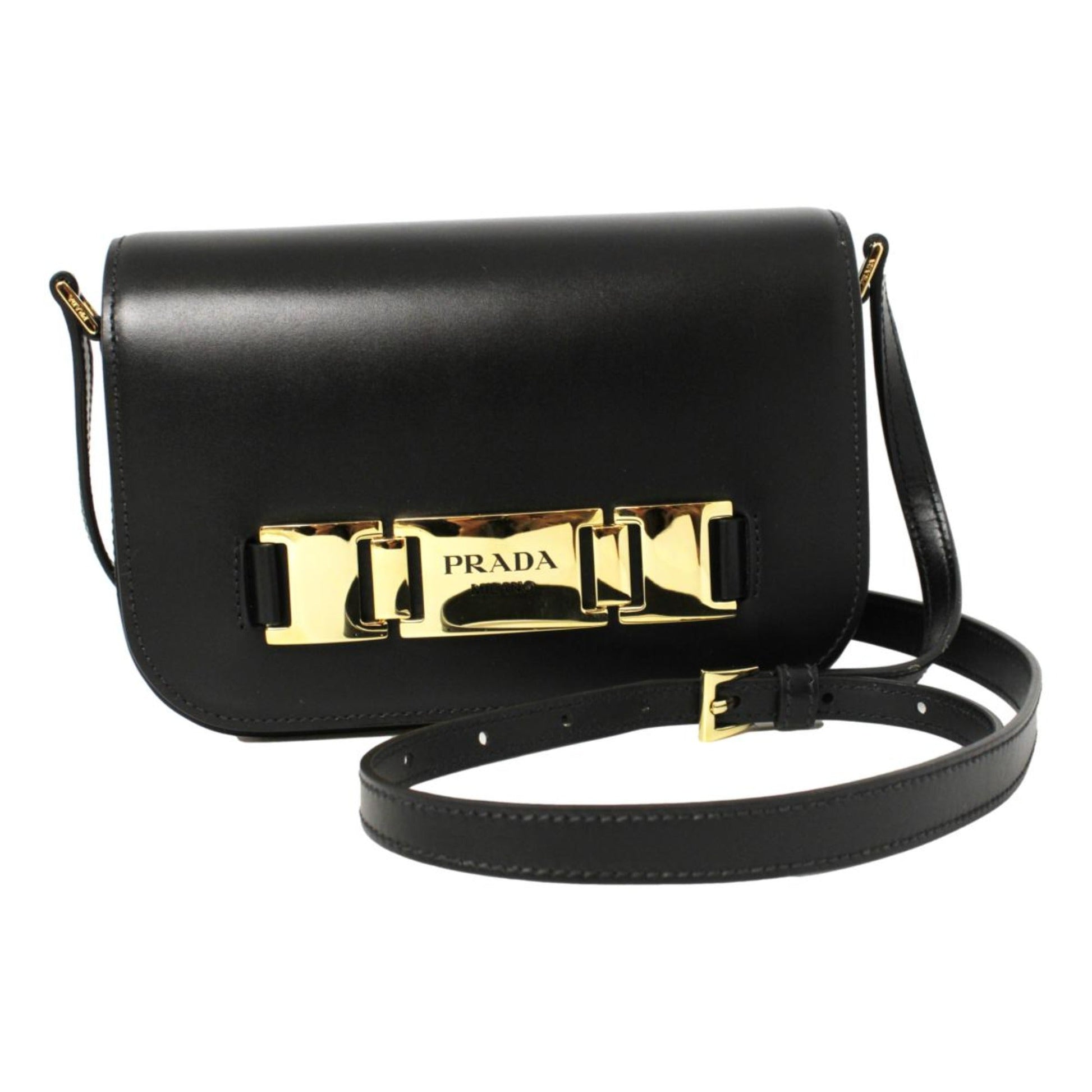 Prada City Calf Crossbody Bag Leather Calf Leather Black