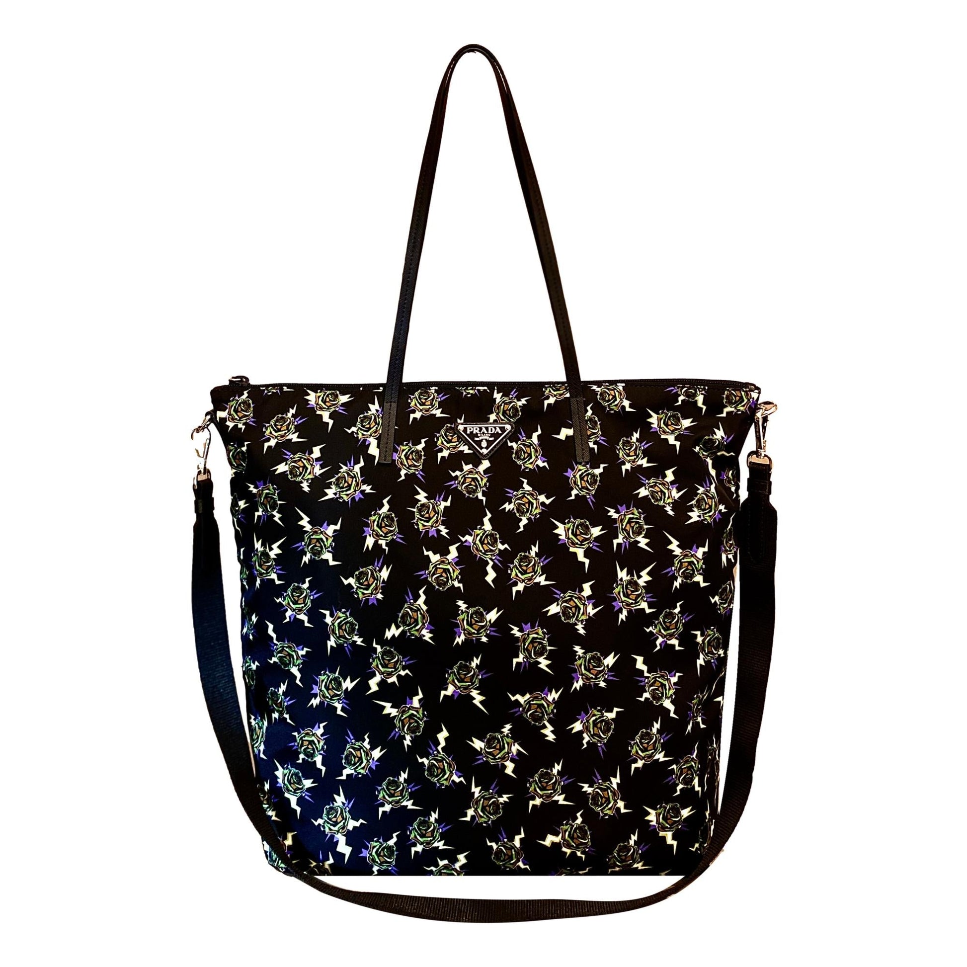 Prada Frankenstein Convertible Shopping Tote Nylon Black Tote Bag