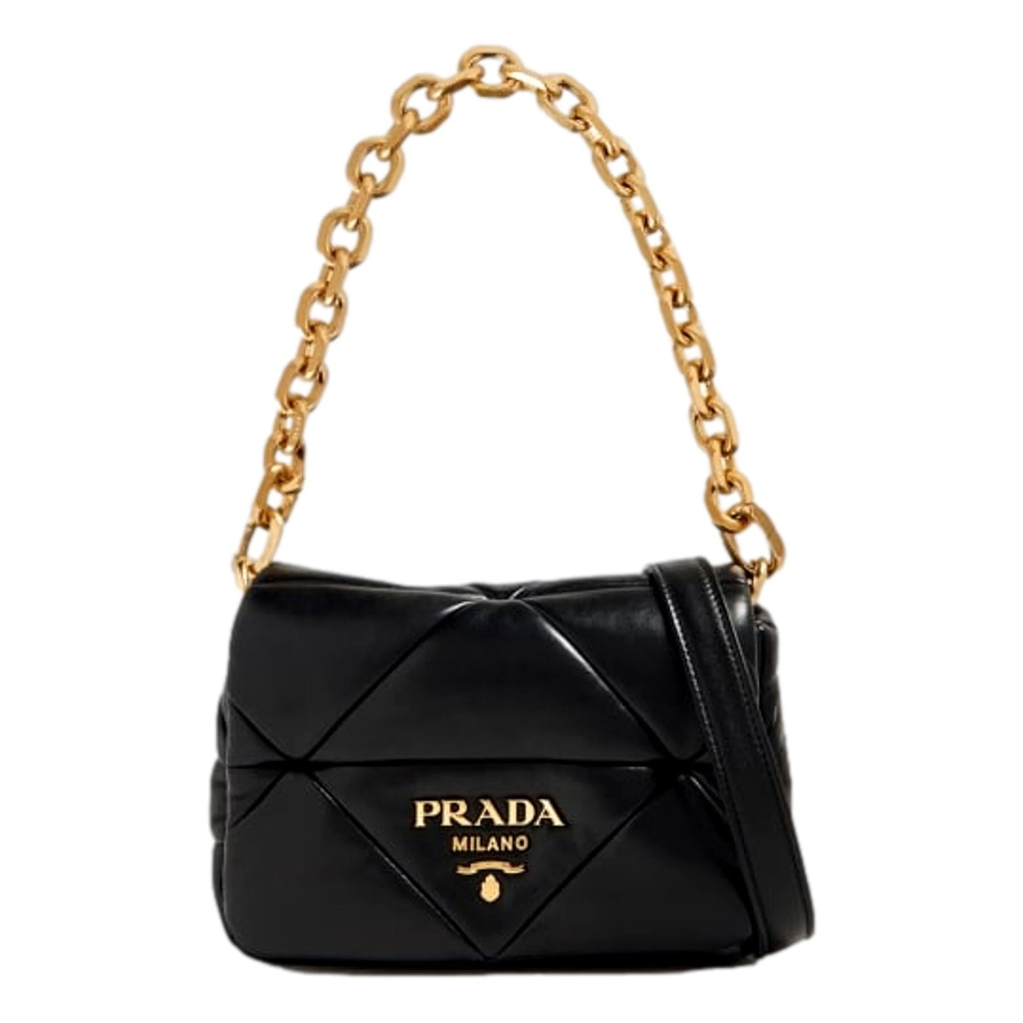 Prada Logo Nappa Patch Shoulder Bag Leather Quilted Black